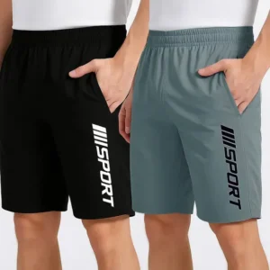 Pack of 2 Solid Men Black, Grey Regular Shorts